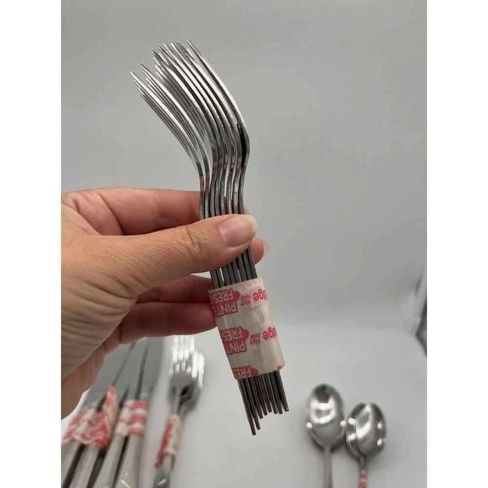 Vtg 36 PC Oneida Flatware Set Ledges Stainless Geometric Fork Knife Spoon MCM
